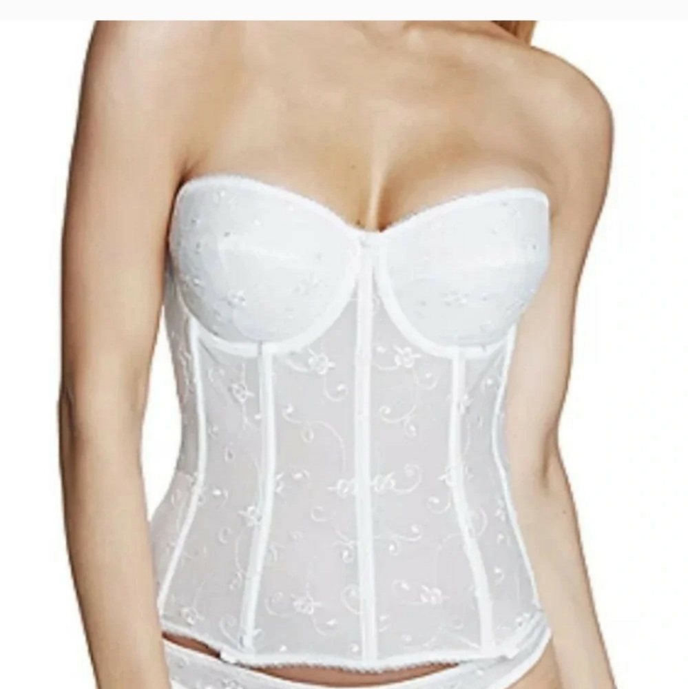 Dominique lace corset bustier bra size 38F bone  Rosemarie Embroidered